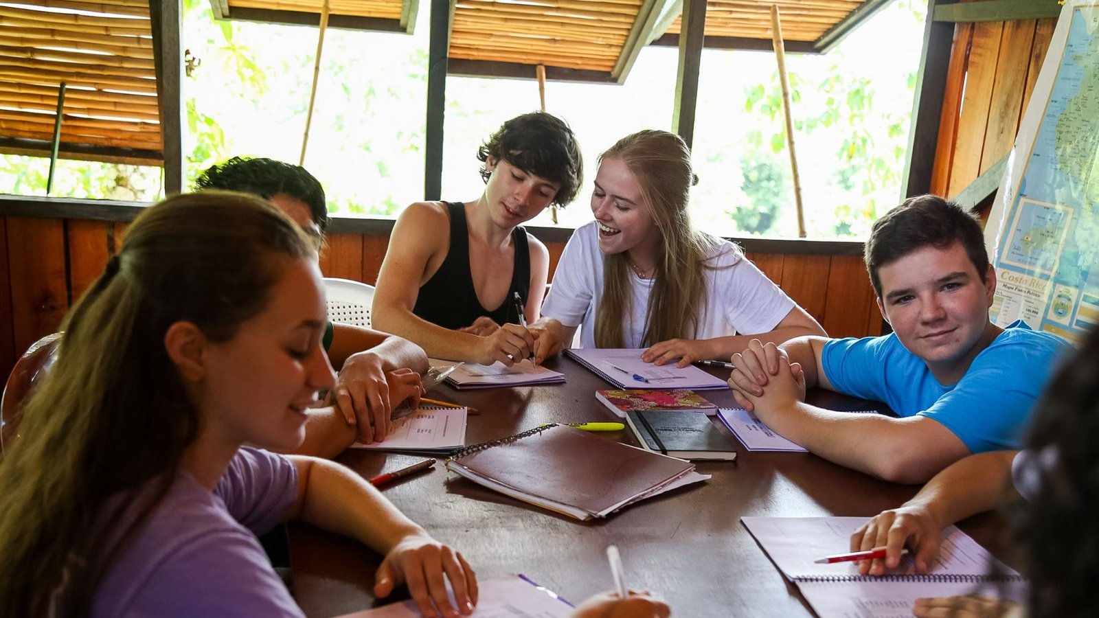 Girls and boys taking Language Classes during their Trip